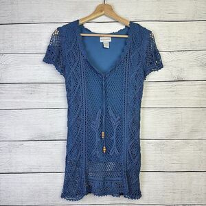 Soft Surroundings Crochet Womens Top‎ Size XS Overlay Lined Boho Tunic Blouse